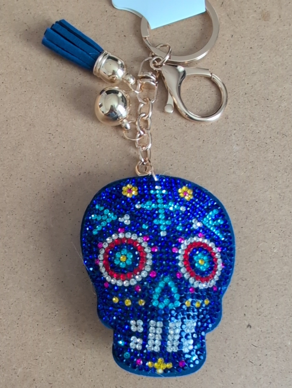 Blue Crystal Sugar Skull Keychain - Women Accessories